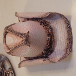 Dallas Hats Women’s Pink Straw Cowboy Hat with Beaded Band- M NWOT